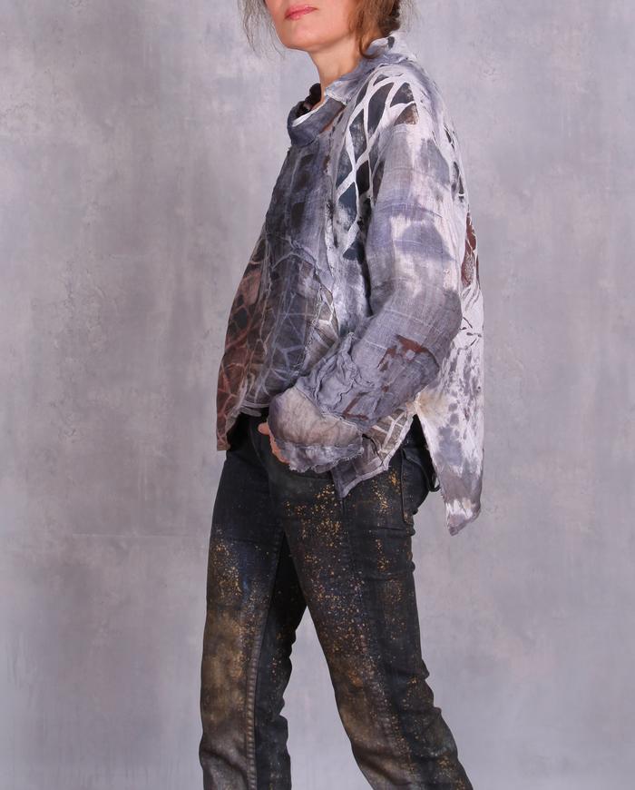 'a hidden labyrinth' mixed fabrics asymmetrical top