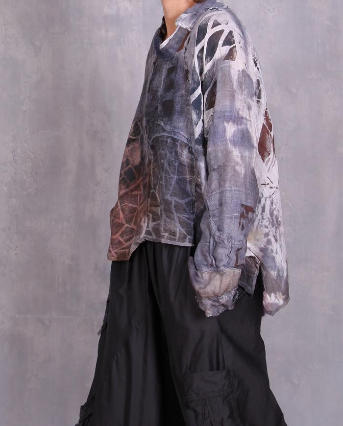 'a hidden labyrinth' mixed fabrics asymmetrical top