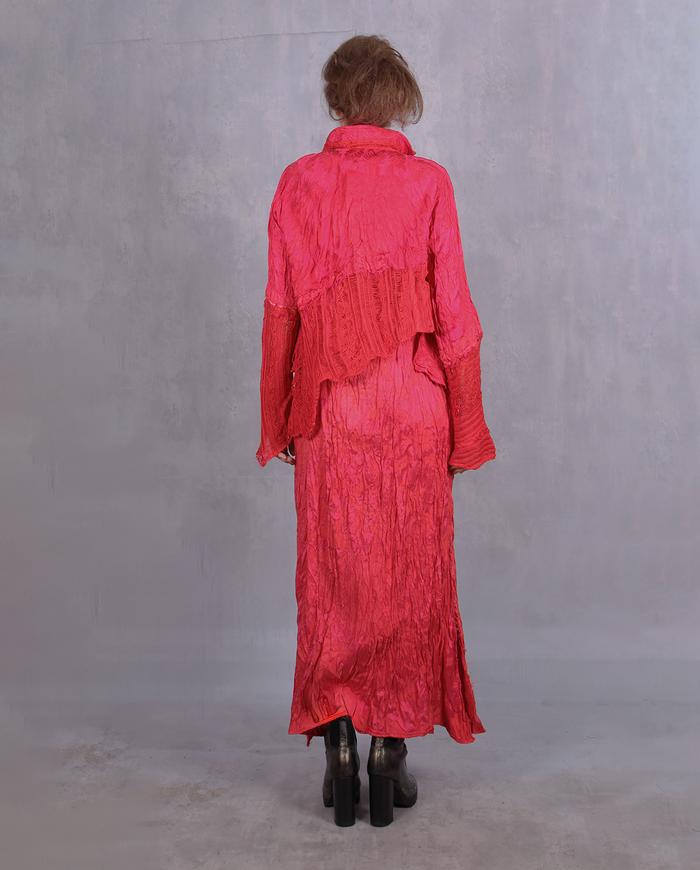 'among the corals' crinkled silk dress and jacket set