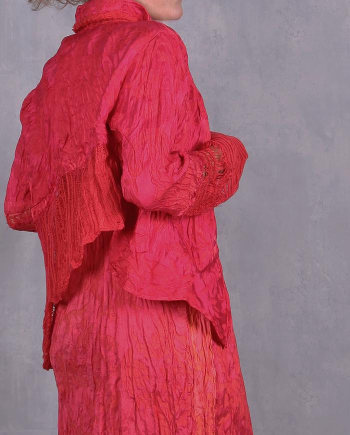 'among the corals' crinkled silk dress and jacket set