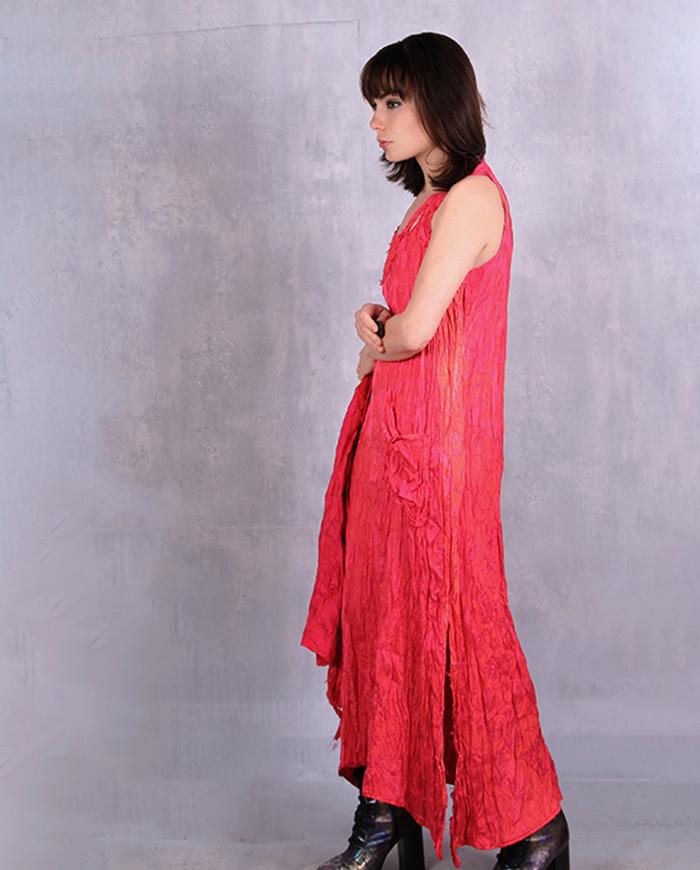 'among the corals' crinkled silk dress and jacket set