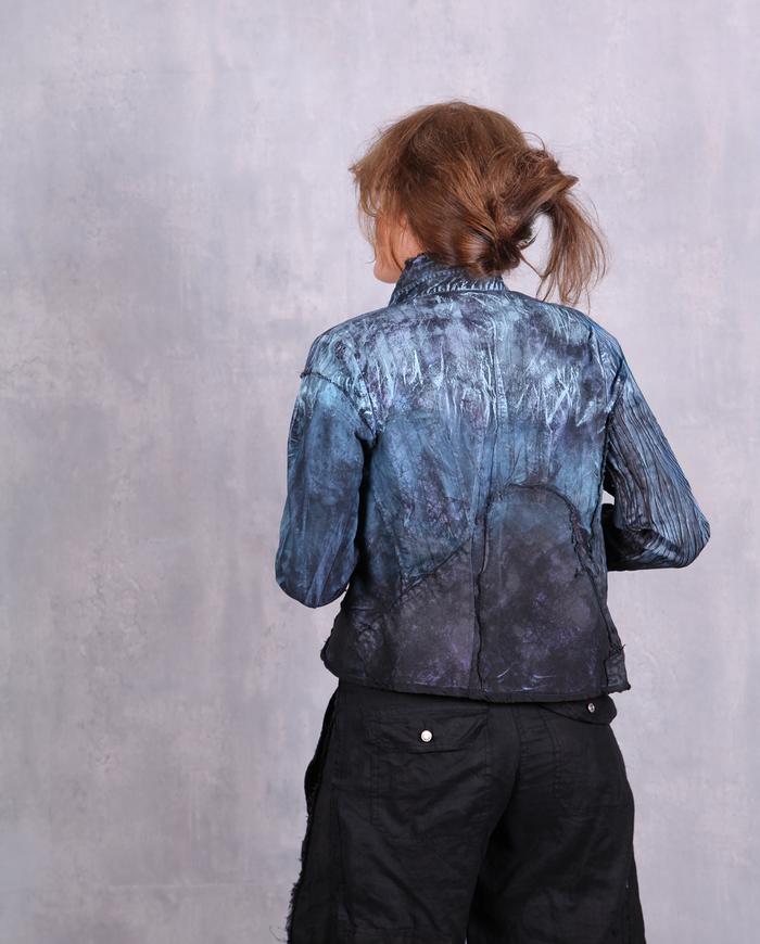 'a case of short stretchy blues' hand-painted button-down jacket