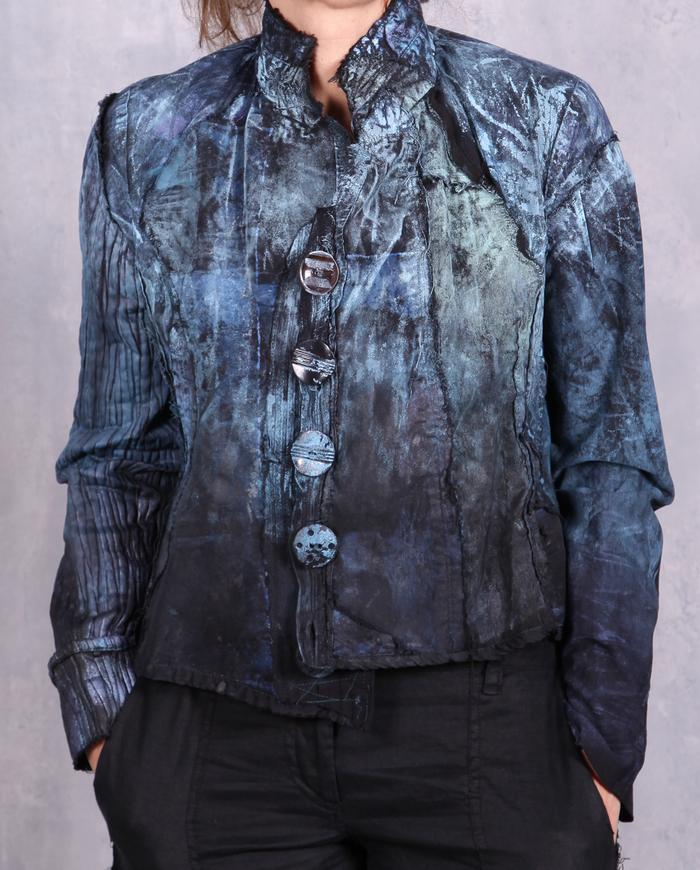 'a case of short stretchy blues' hand-painted button-down jacket