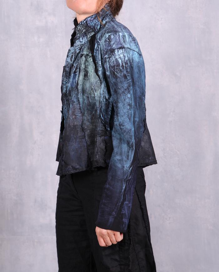 'a case of short stretchy blues' hand-painted button-down jacket