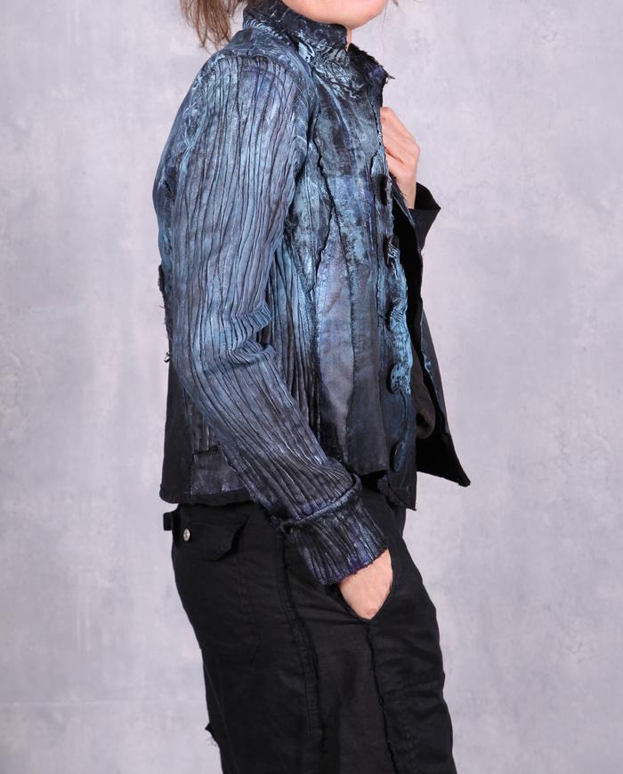 'a case of short stretchy blues' hand-painted button-down jacket