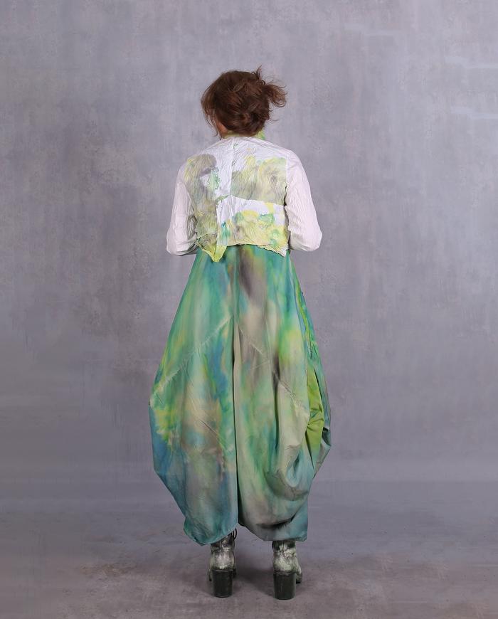 'rolling in new grass' sculptural maxi hand-painted dress