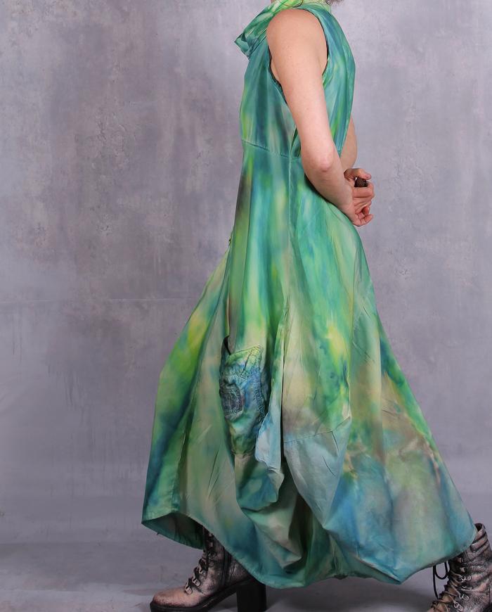 'rolling in new grass' sculptural maxi hand-painted dress