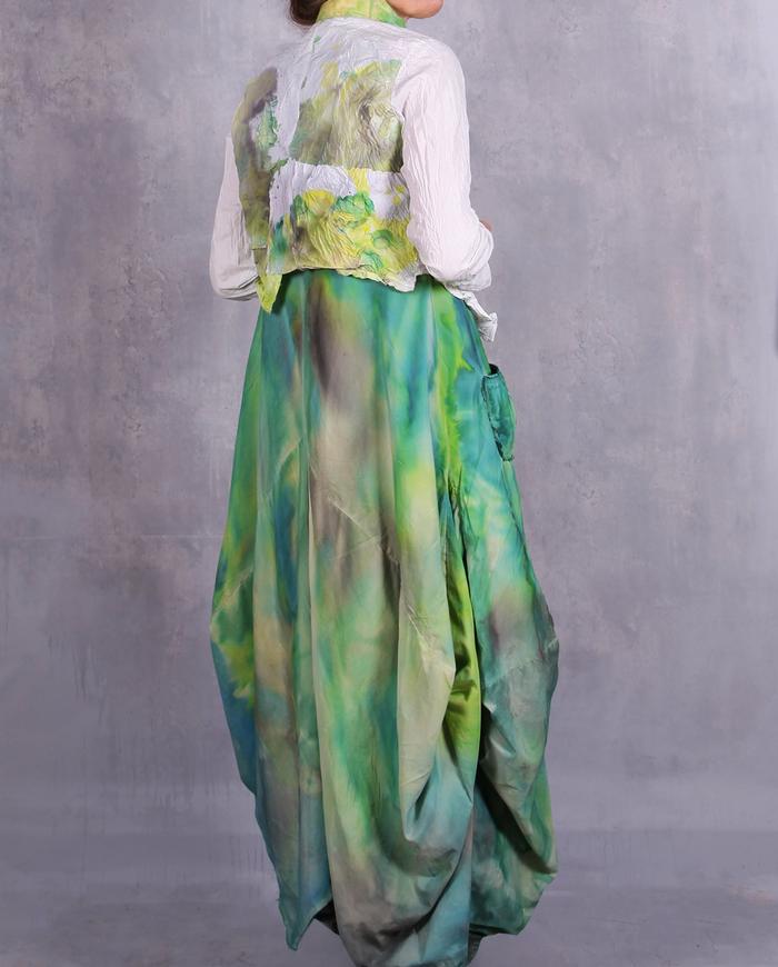 'rolling in new grass' sculptural maxi hand-painted dress