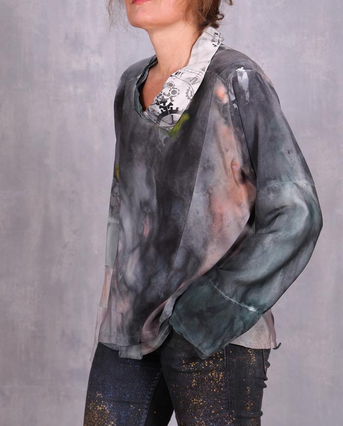 'marvel softest marble' 4-ply silk painted blouse