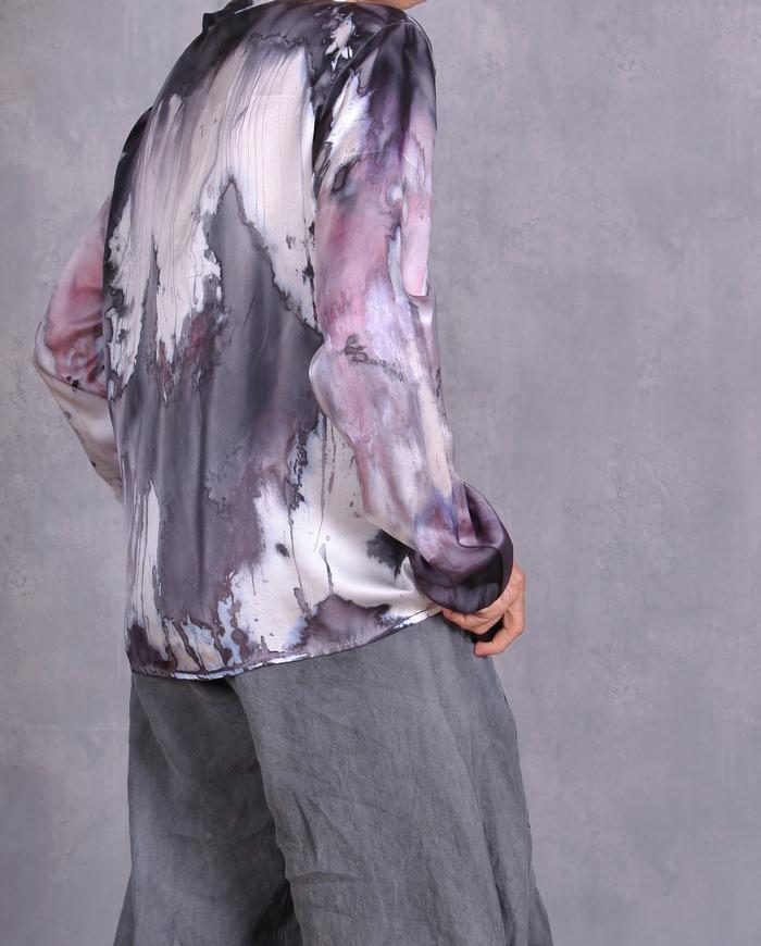 'mapping a purple world' luxury silk blouse