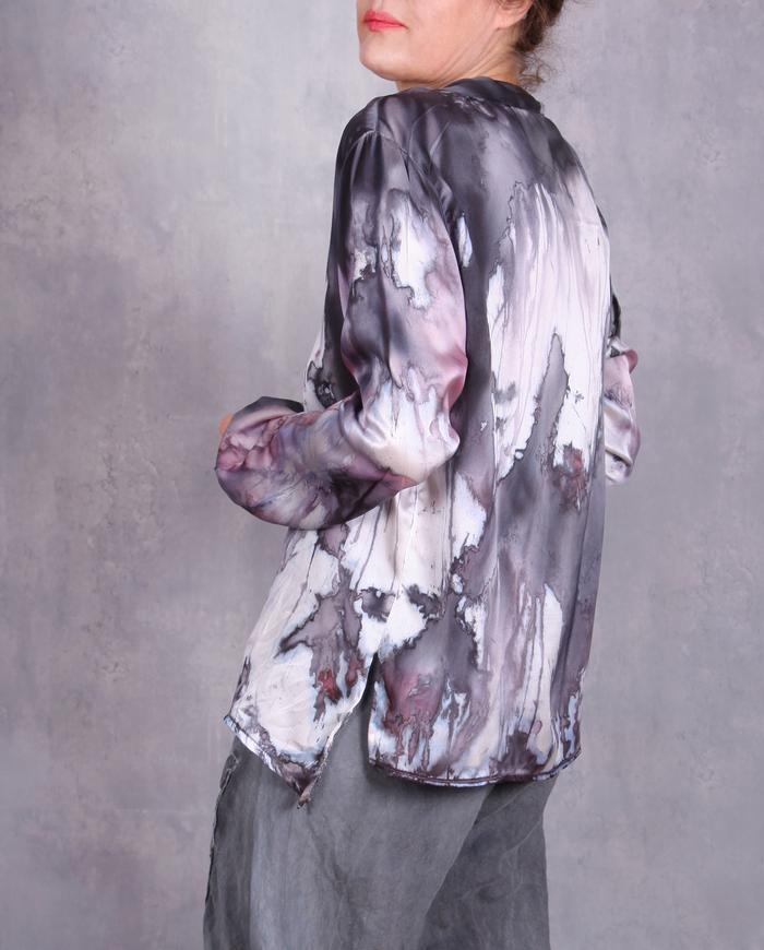 'mapping a purple world' luxury silk blouse