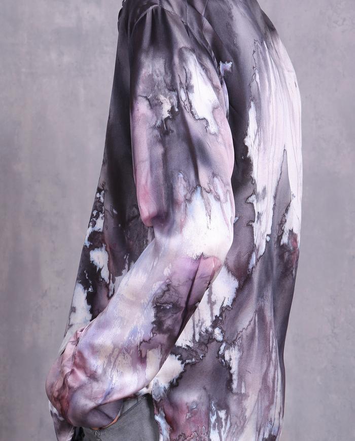'mapping a purple world' luxury silk blouse