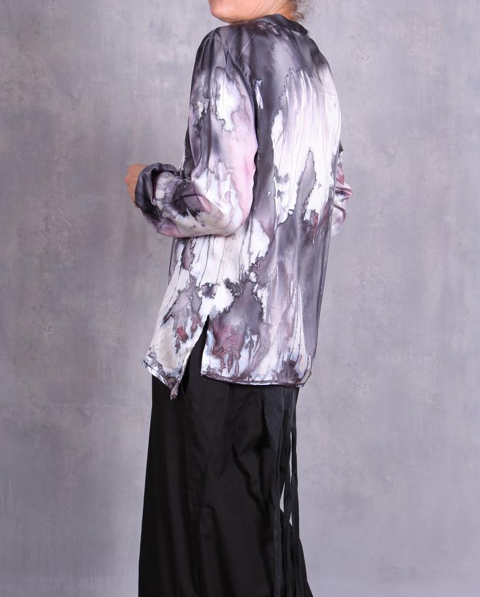 'mapping a purple world' luxury silk blouse
