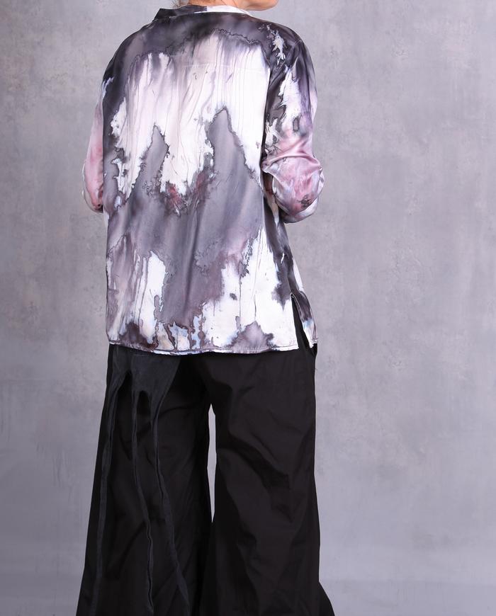 'mapping a purple world' luxury silk blouse