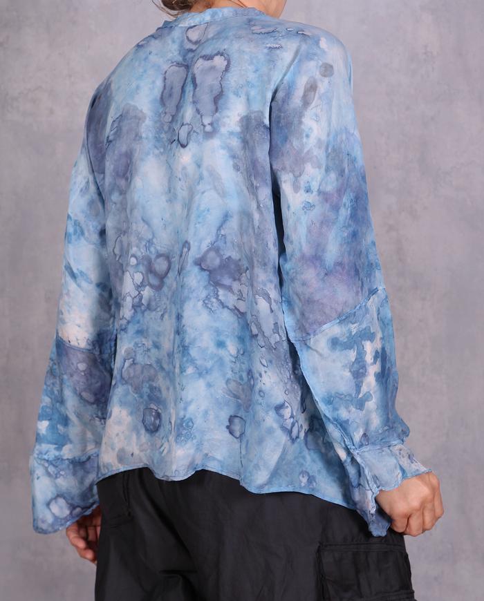 'the sky is flying' soft blue silk top