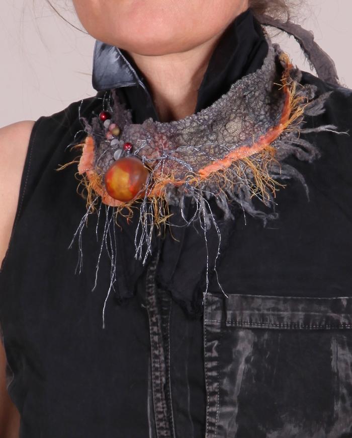 'in and round the sun' fiber art necklace