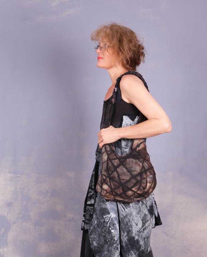 'a quilted moment' fiber art two-sided shoulder bag 