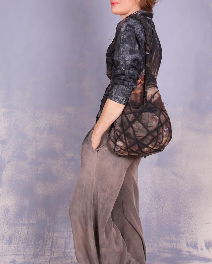 'a quilted moment' fiber art two-sided shoulder bag 