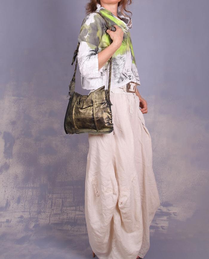 'dripping olive gold' artisanal shoulder bag