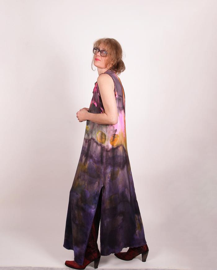 'a playful color game' silk crepe artisanal maxi dress