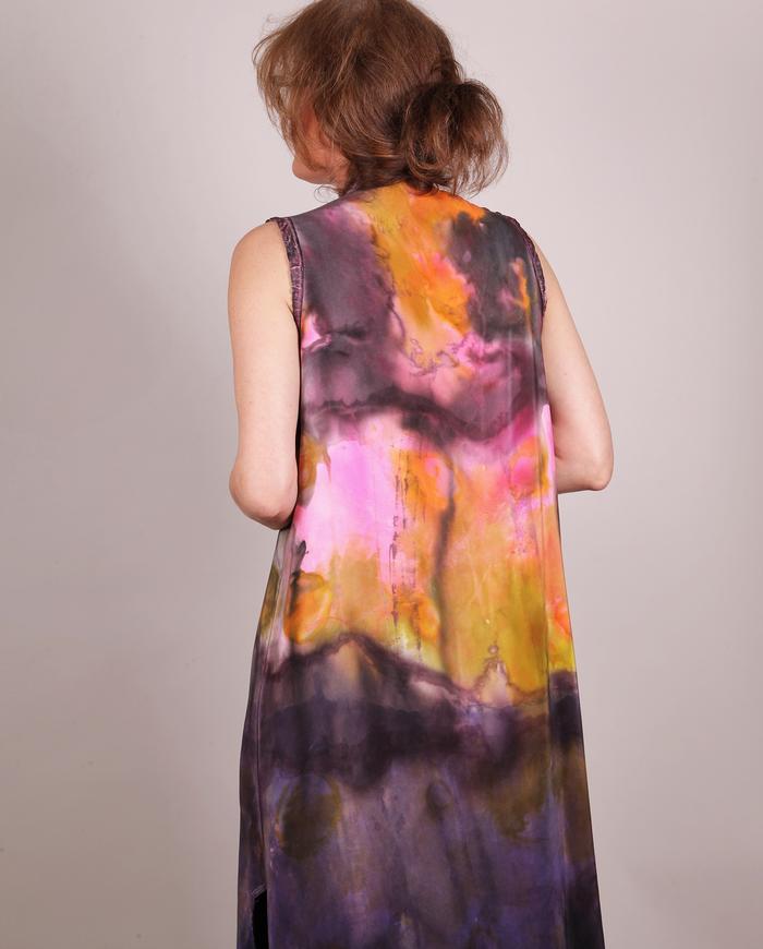'a playful color game' silk crepe artisanal maxi dress