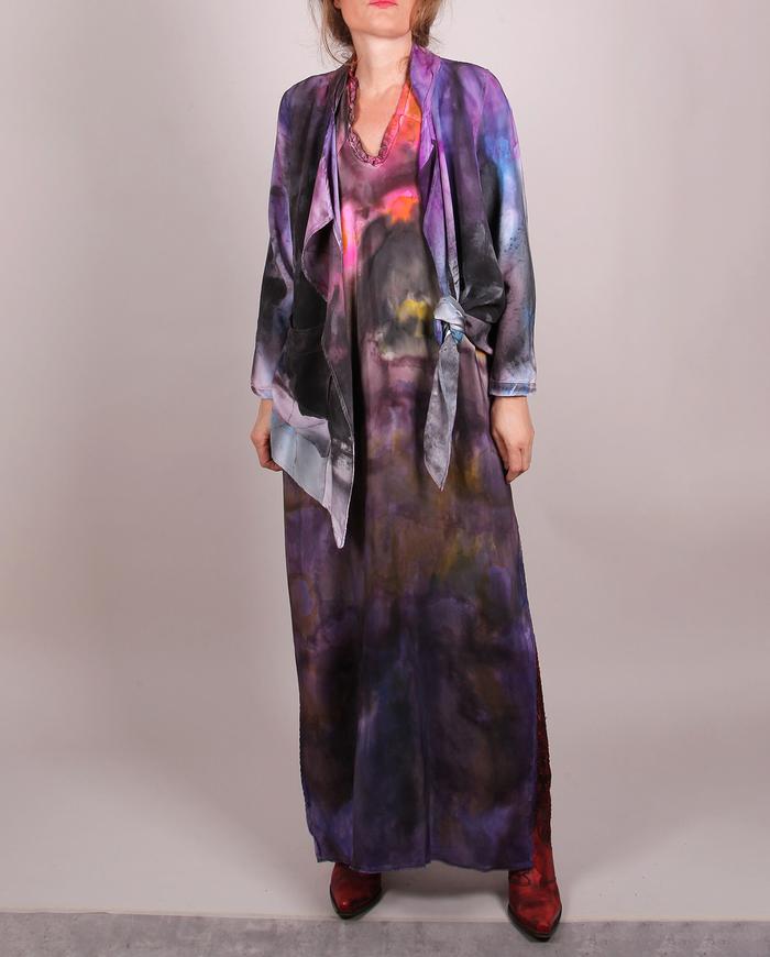 'a playful color game' silk crepe artisanal maxi dress