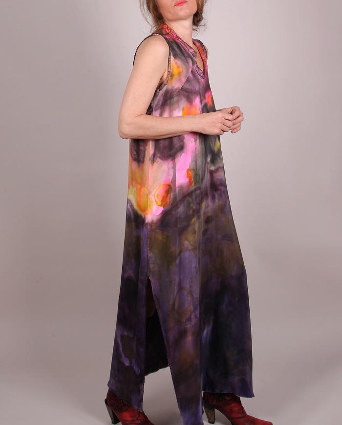 'a playful color game' silk crepe artisanal maxi dress