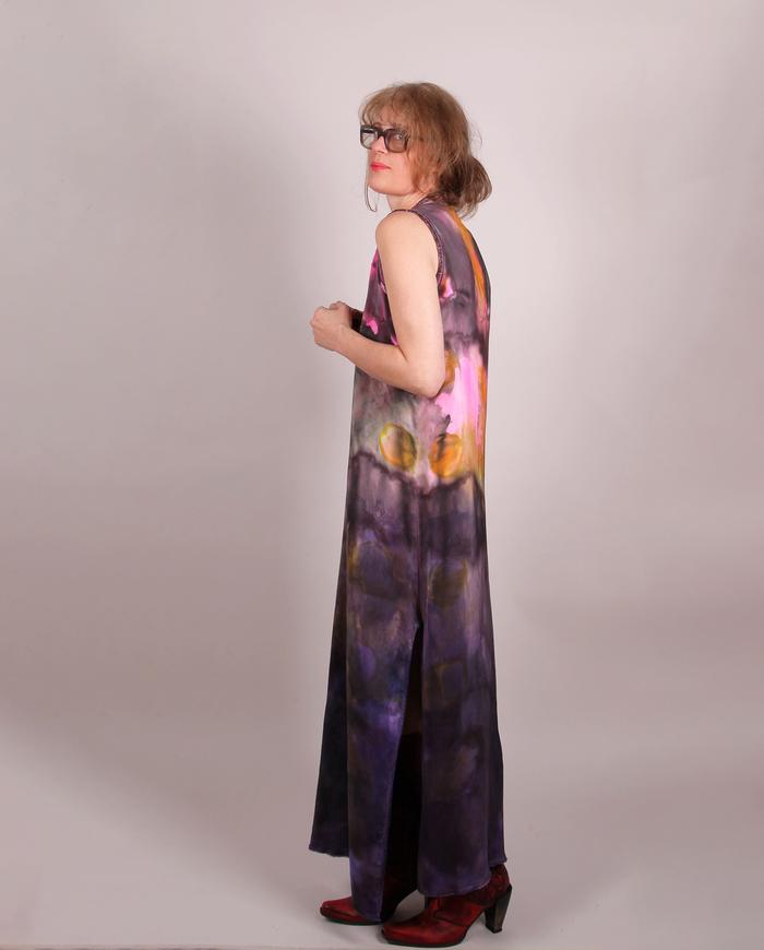 'a playful color game' silk crepe artisanal maxi dress