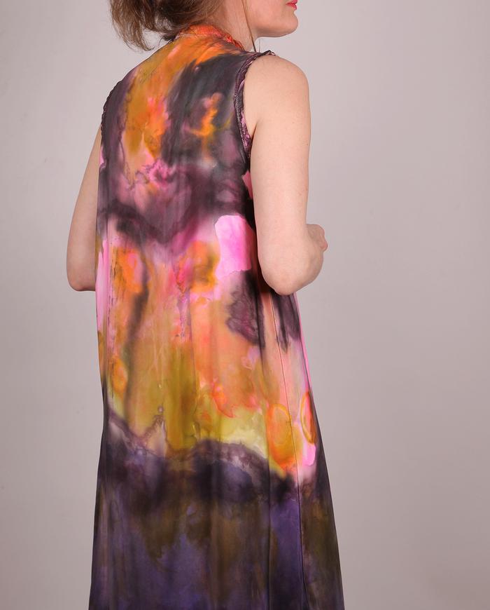 'a playful color game' silk crepe artisanal maxi dress