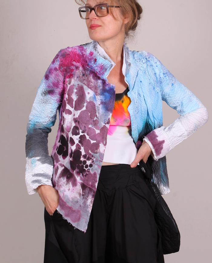 'in a split mood' mixed fabrics lightweight art jacket