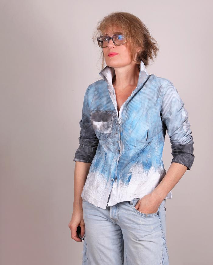 'coolest blue blazes' fitted art-to-wear jacket