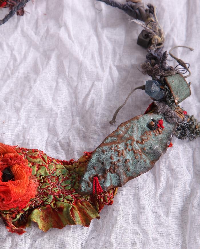 'like poppies to a leaf' colorful art necklace
