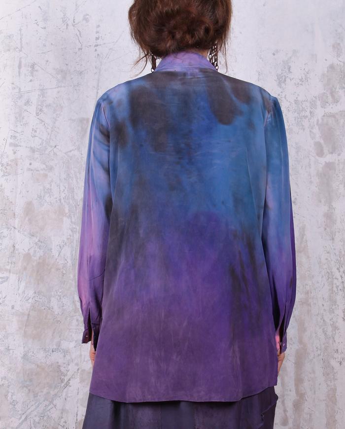 subtle patchwork distressed violet silk crepe blouse/tunic
