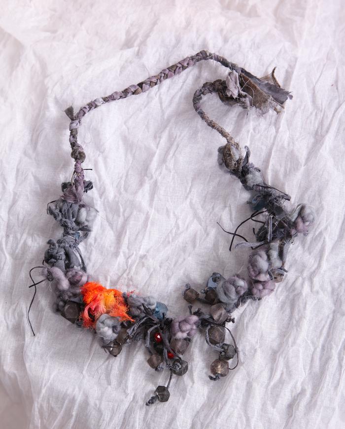'all flowers and berries' fiber and beads art necklace