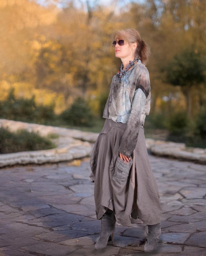'wrapped in gray clouds' asymmetrical linen skirt