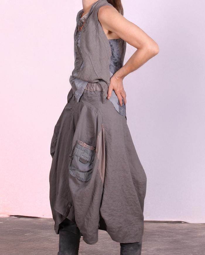 'wrapped in gray clouds' asymmetrical linen skirt