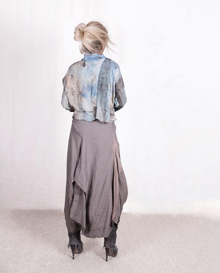 'wrapped in gray clouds' asymmetrical linen skirt