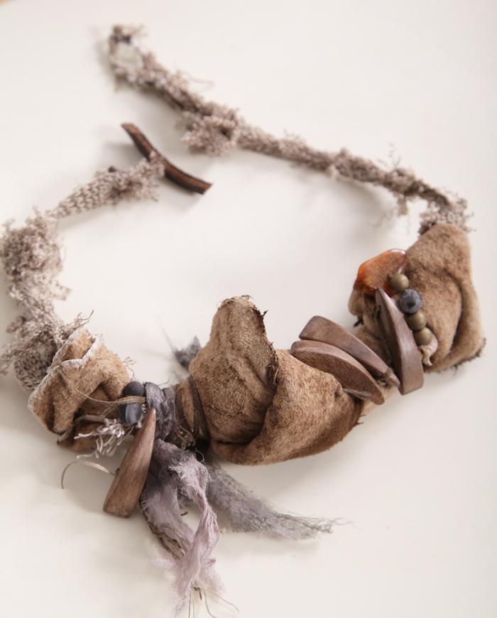 'so soft it floats' mixed fibers art necklace