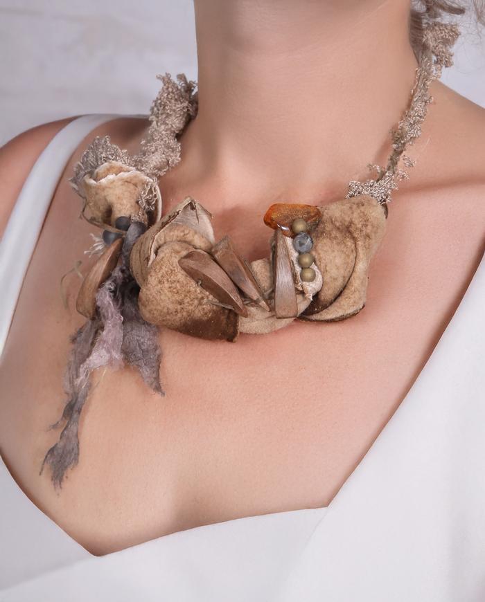 'so soft it floats' mixed fibers art necklace