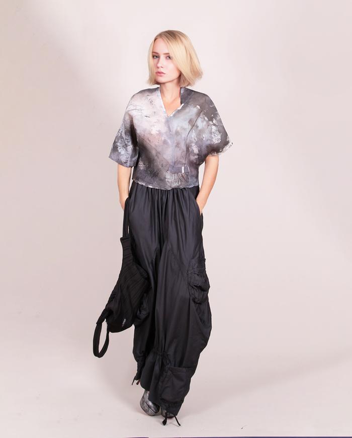 'sculpted clouds' washable silk asymmetrical blouse