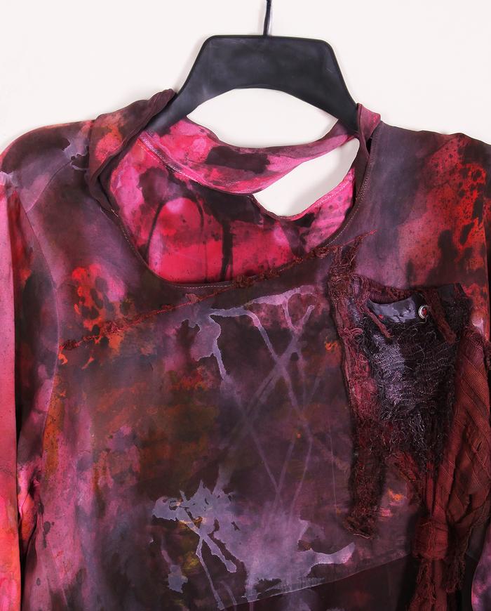 'urban art zen' detailed intense palette silk crepe blouse 