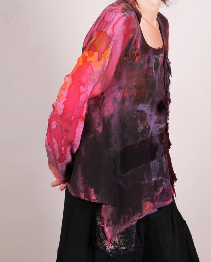 'urban art zen' detailed intense palette silk crepe blouse 