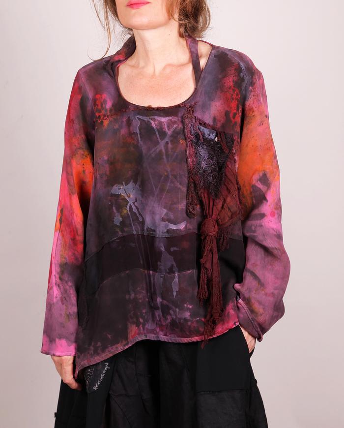 'urban art zen' detailed intense palette silk crepe blouse 