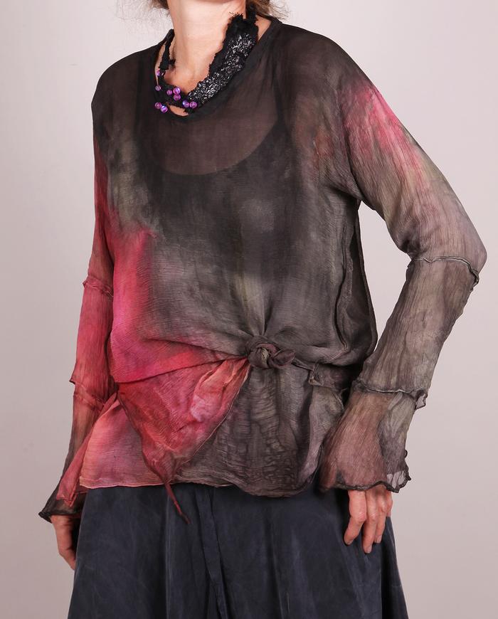 'silk therapy x 2' two-layer pleated chiffon painted blouse