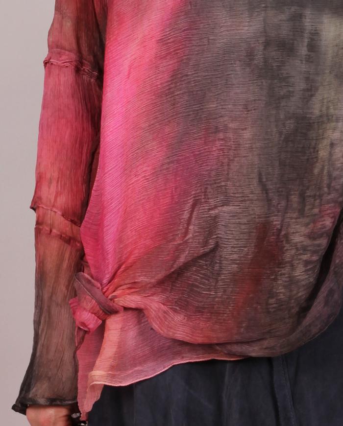 'silk therapy x 2' two-layer pleated chiffon painted blouse