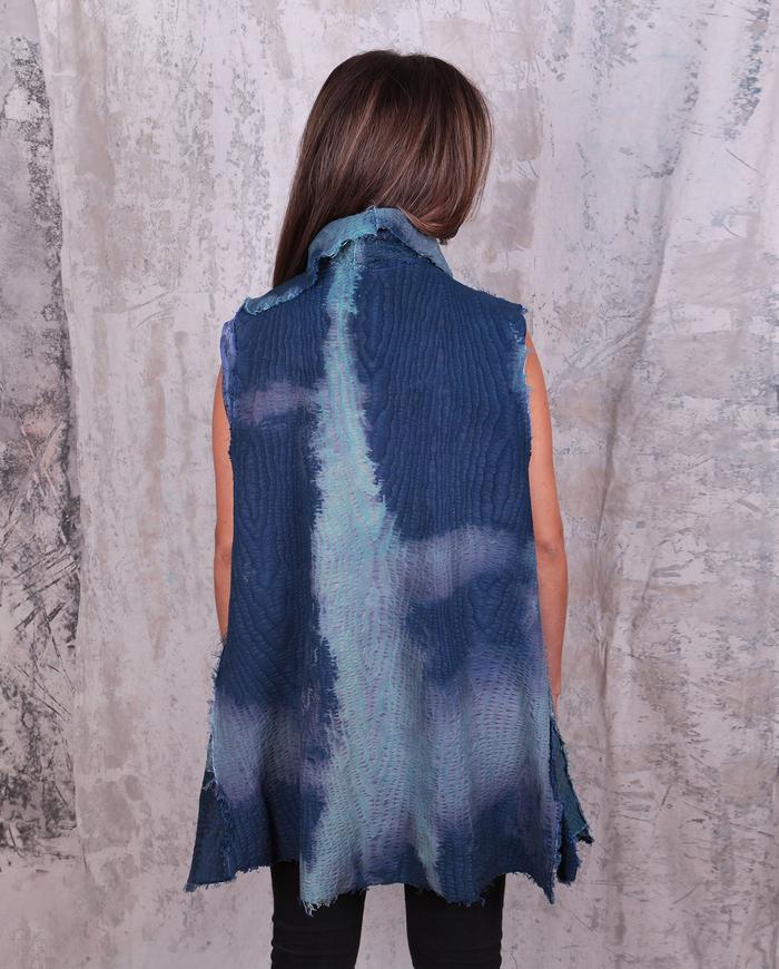 vintage cotton moire distressed textural indigo vest