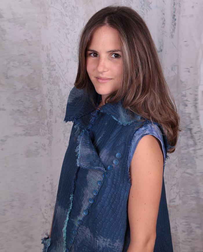 vintage cotton moire distressed textural indigo vest