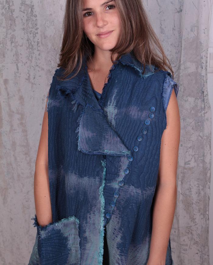 vintage cotton moire distressed textural indigo vest