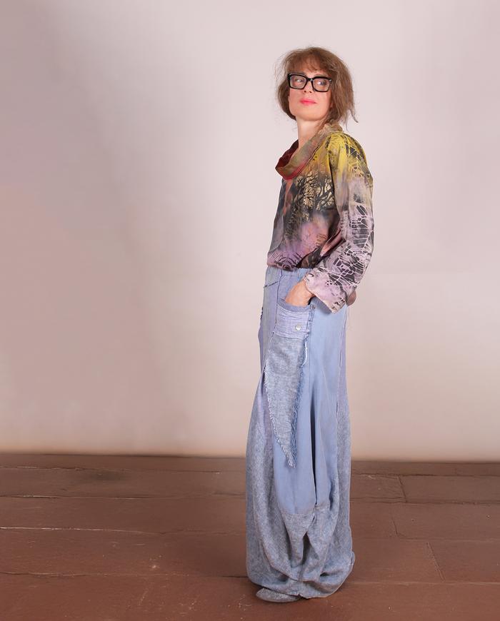'fluid denim vibes' sculpted full pants