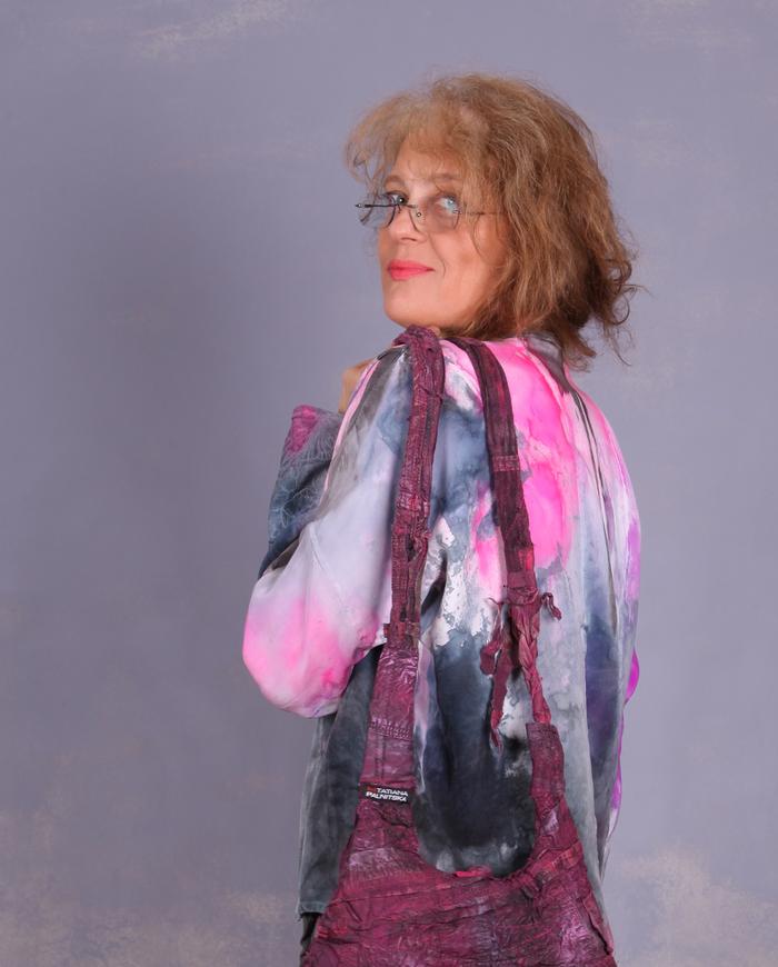 'a color-full merger' bold silk crepe hand-painted art blouse